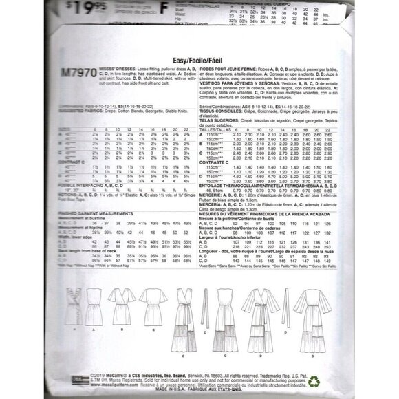 McCall's M7970 Misses 14 to 22 Pullover Dresses Uncut Sewing Pattern New - Picture 2 of 2